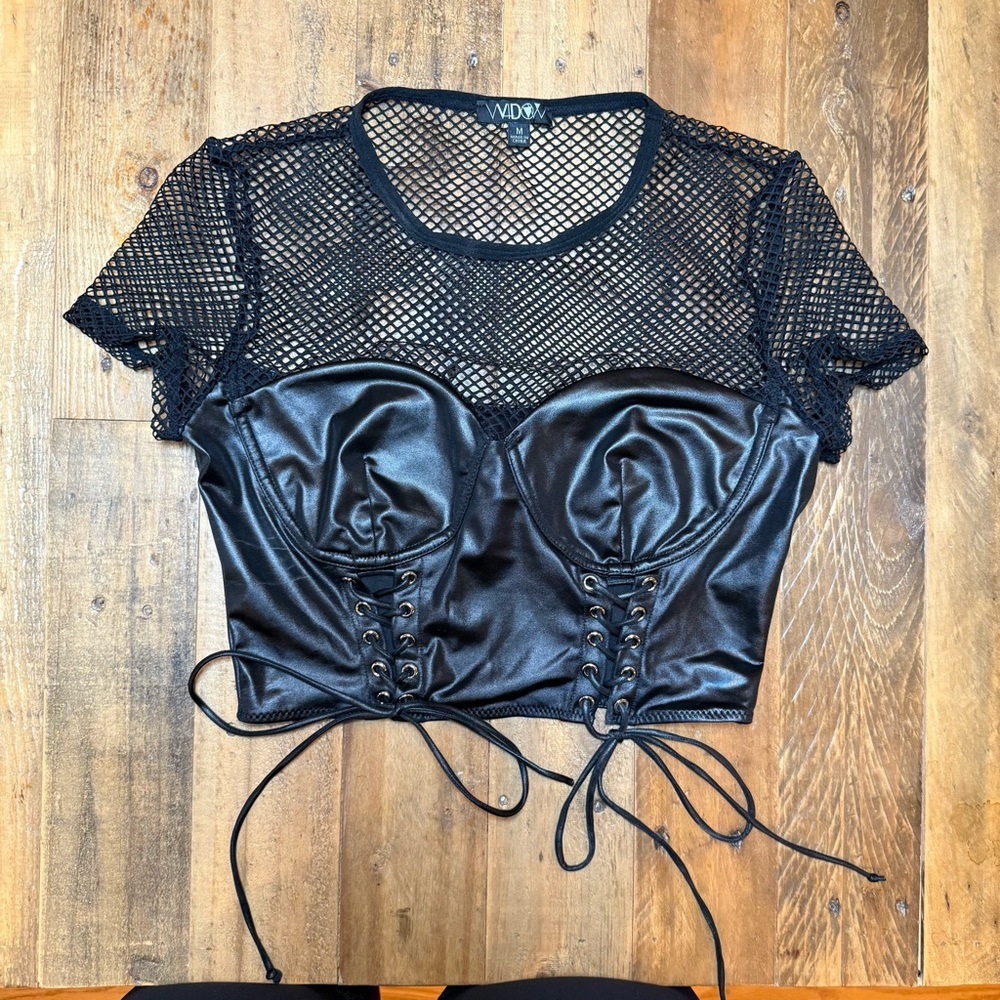 Dolls Kill Black Crop Top with Lace-Up Detail NWOT